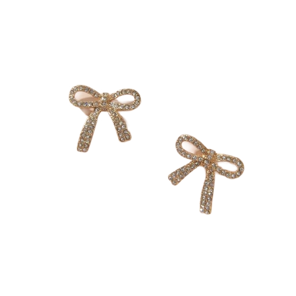 Gold Bow CZ Earrings